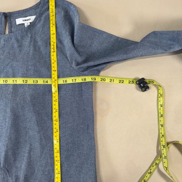 Likely Chambray Talcott Tie Front Bell Sleeve Top Blue Boho Beachy Medium NWT - Picture 9 of 12